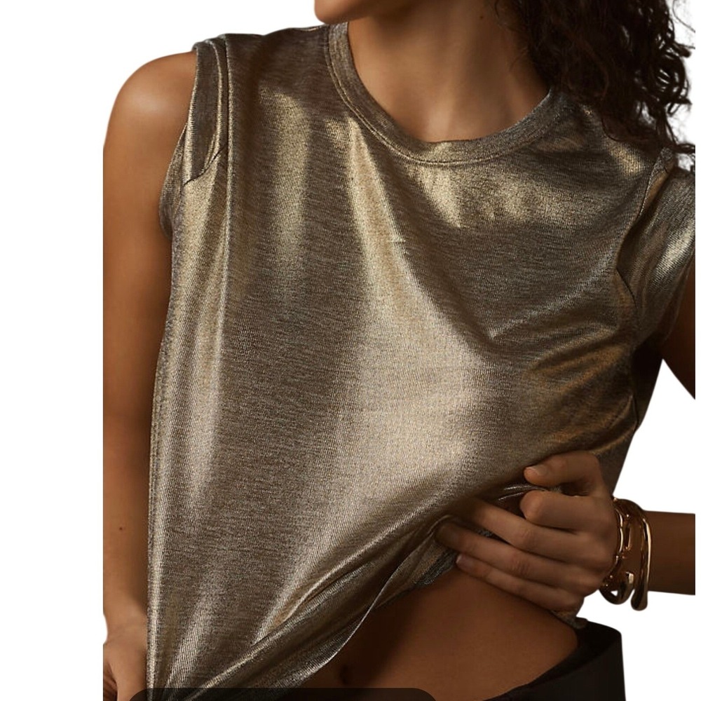 Porridge Gold Metallic Muscle Tank Padded Shoulder Top Medium Anthropologie